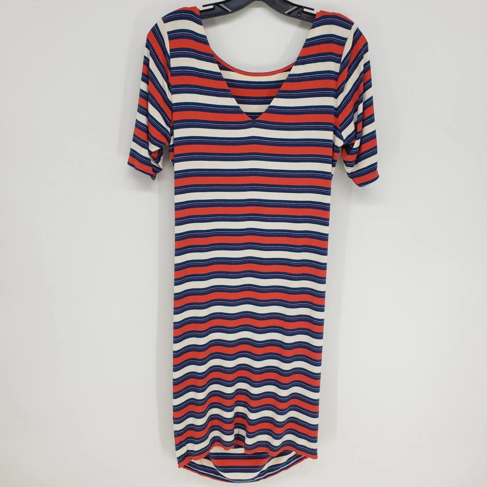 Rachel Zoe Striped Maternity Dress Small Red Blue Ruched Bodycon Short Sleeve - Picture 5 of 8